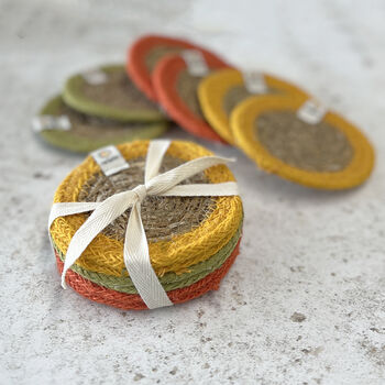 Respiin Set Of Six Seagrass And Jute Coasters Brights, 4 of 11