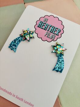 Shooting Star Glitter Drop Earrings / Make A Wish Gift For Friend, 4 of 6