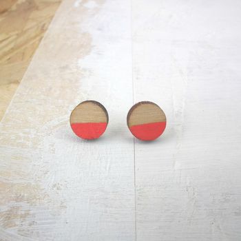 Geometric Wooden Shape Stripe Eco Stud Earrings, 8 of 12