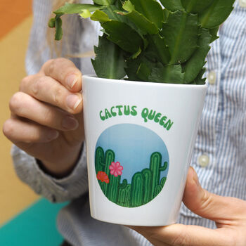 Crochet Print 'Cactus Queen' Plant Pot, 3 of 4