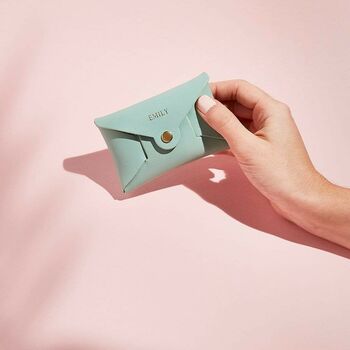 Personalised Mint Green Leather Card + Coin Purse, 2 of 5