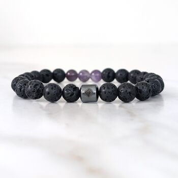 Men's Amethyst And Lava Bead February Birthstone Bracelet, 4 of 9