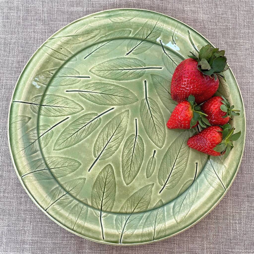 Handmade Sage Leaf Serving Plate By Bramley Pottery
