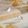 Sterling Silver Tiny Chickadee Bird Stud Earrings, thumbnail 2 of 12