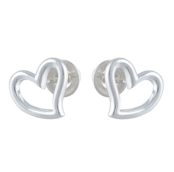 Solid Silver Simply Heart Outline Stud Earrings, 3 of 4