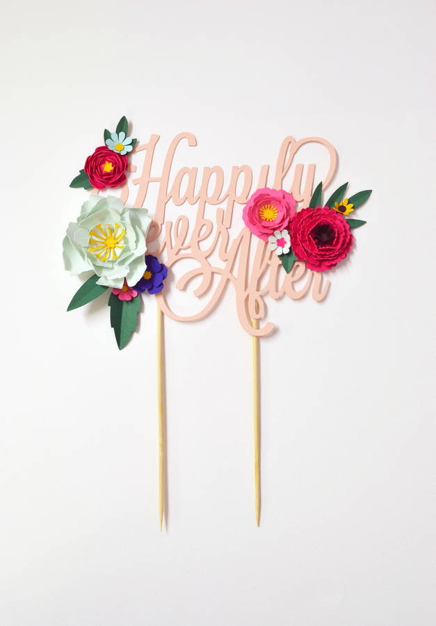 Handmade 'Happily Ever After' Paper Flower Cake Topper By May Contain