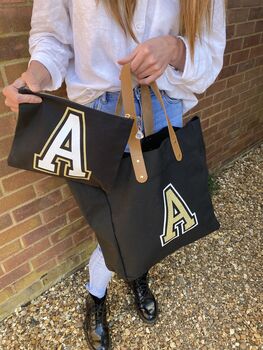 Varsity Style Initial Canvas Shopping Bag, 2 of 2