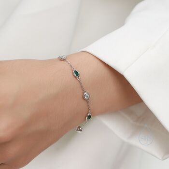 Emerald Green And Clear Cz Bracelet In Sterling Silver, 2 of 12