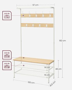 Hall Tree Coat Rack With Bench And Shoe Storage And Hooks, 2 of 8