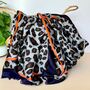 Leopard Print Scarf With Double Navy And Orange Border, thumbnail 1 of 2