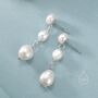Sterling Silver Irregular Shaped Freshwater Pearl Trio Drop Hook Earrings, thumbnail 1 of 12