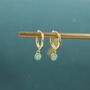 Sterling Silver Hoops With Tiny Dangling 3mm Green Opal, thumbnail 2 of 12
