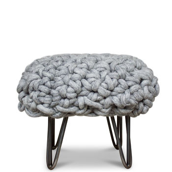 'Helena' Handwoven Wool Footstool With Hairpin Legs, 8 of 10