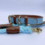 Handmade Italian Leather Padded Blue Brown Dog Collar, thumbnail 3 of 8