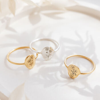 Personalised Birth Flower Ring In Sterling Silver Or Gold, 2 of 12