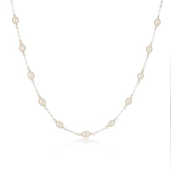 Sterling Silver Pearl Station Necklace, 3 of 7