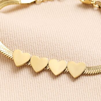 Gold Stainless Steel Heart Charm Herringbone Bracelet, 6 of 12