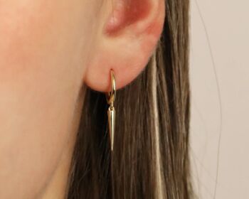 Dainty Spike Huggie Small Hoop Gold Plated Earrings, 2 of 3