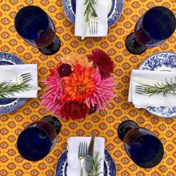 Golden Yellow And Red Provencal Tablecloth Roussillion, 5 of 6