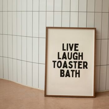 Live Laugh Toaster Bath Wall Print | Black And Cream, 2 of 3
