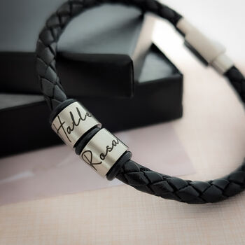 Men's Personalised Engraved Leather Bracelet For Fathers Day, 2 of 5