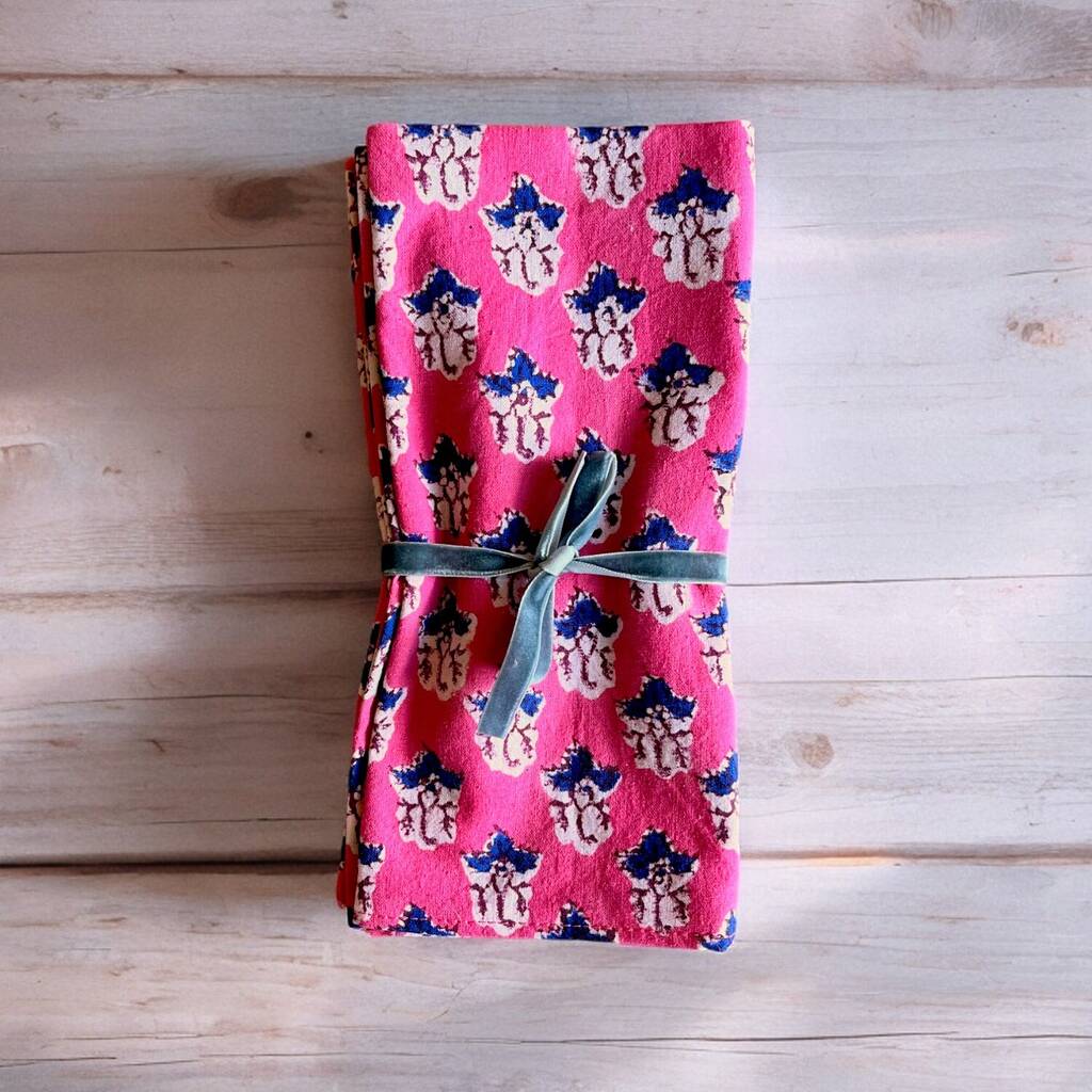 Set Of Two Indian Floral Napkins In Hot Pink, 1 of 2