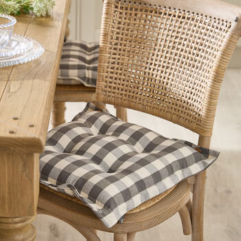 Set Of Two Grey Gingham Seat Pads With Buttons, 3 of 6