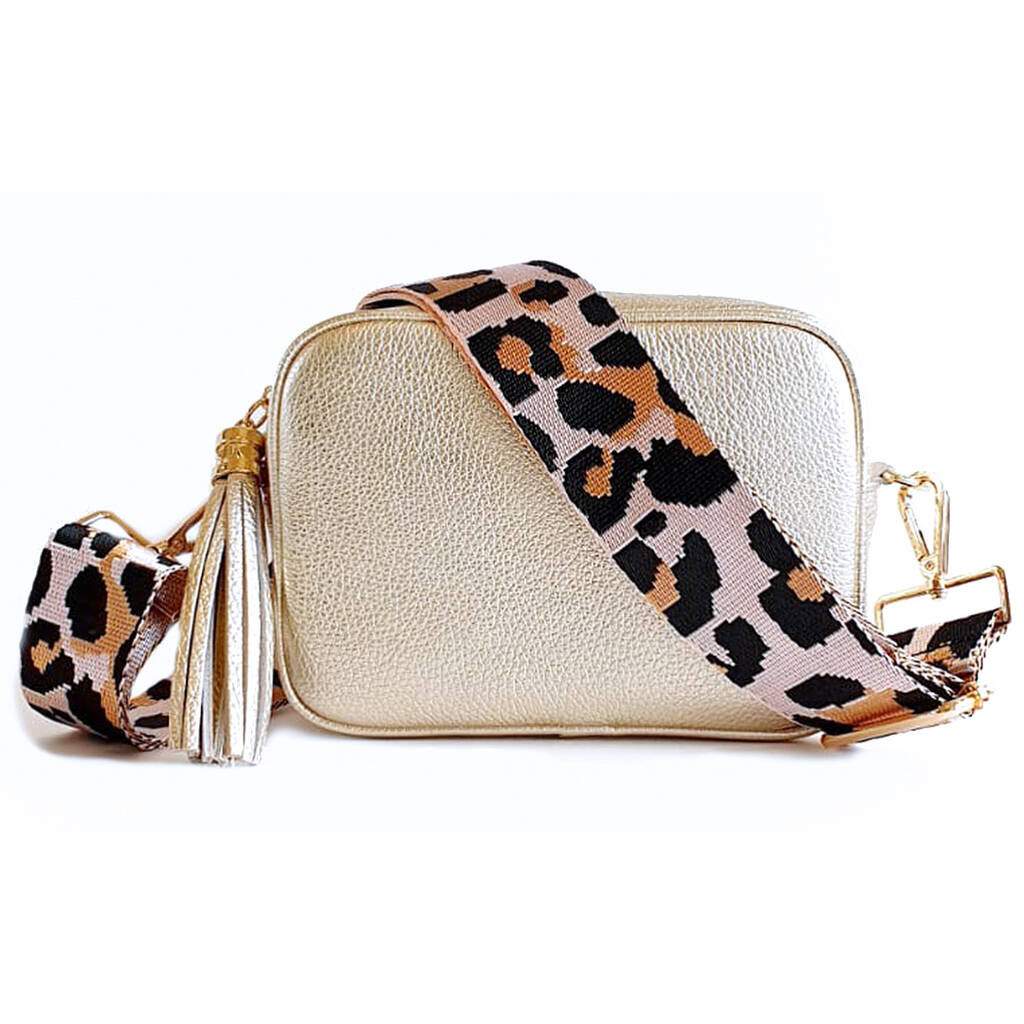 Gold Leather Handbag With Interchangeable Strap By Apatchy