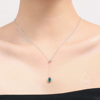 Emerald Green Oval Cz Lariat Pendant Necklace, 4 of 11