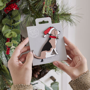 Christmas Beagle Dog Pin Badge, 8 of 12
