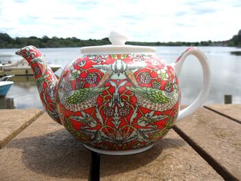 Two Cup Teapot In Red Strawberry Thief Design, 9 of 12