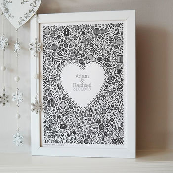 Personalised Floral Heart Wedding Print, 6 of 9