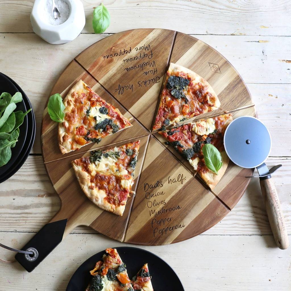 Personalised Halves Pizza Cutter And Board Set By Lisa Angel