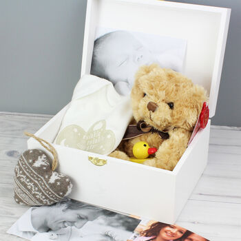 Personalised White Wooden New Baby Keepsakes Box, 3 of 4