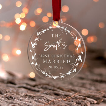 First Christmas Married Bauble Personalised Couple Gift, 8 of 10