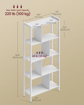 Five Tier Bookshelf Large Storage Shelf Bookcase, 12 of 12