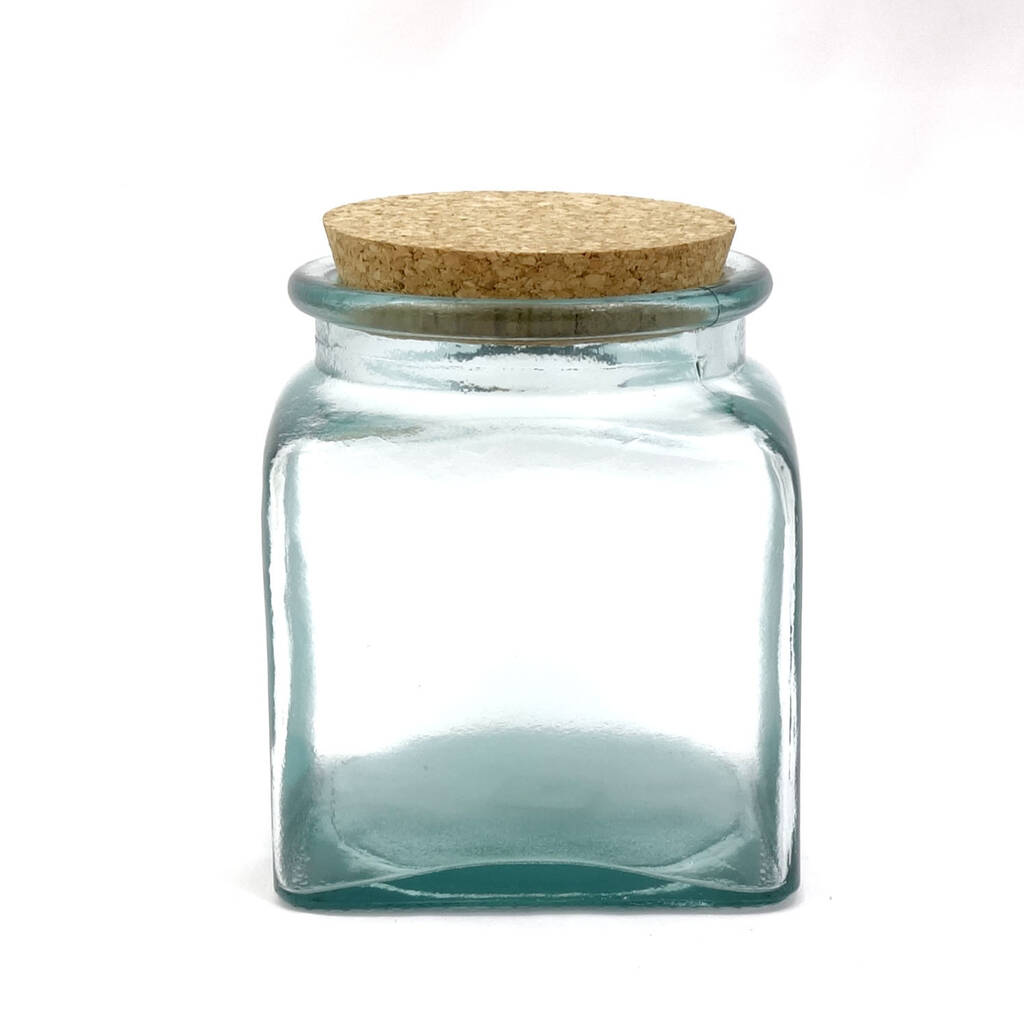 Recycled Glass Storage Jars Square + Cork Lids Set By The Recycled