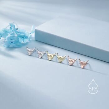 Sterling Silver Dainty Highland Cow Stud Earrings, 6 of 11