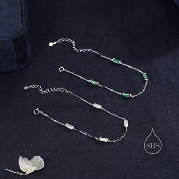 Baguette Cz Satellite Bracelet In Sterling Silver, 7 of 12