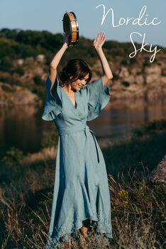 Linen Maxi Wrap Dress | Bridesmaid And Special Occasion Dress, 3 of 12