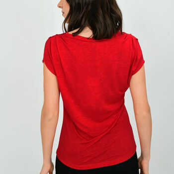 Lena Viscose Linen Blend T Shirt Red, 3 of 3