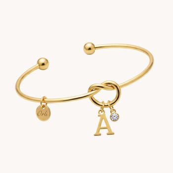 Gold Initial And Birthstone Adjustable Knotted Bangle, 3 of 7