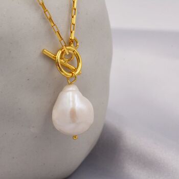 Genuine Baroque Pearl T Bar Pendant Necklace, 6 of 12