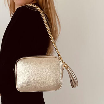 Gold Leather Crossbody Bag And Gold Chain Strap, 7 of 8