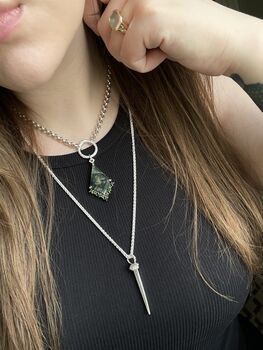 Moss Agate Kite Necklace With Green Tourmaline Halo, 5 of 5