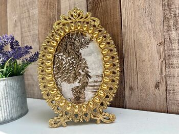 Gold Oval Photo Frame 6x4 Inch – Beaded Design, 5 of 8