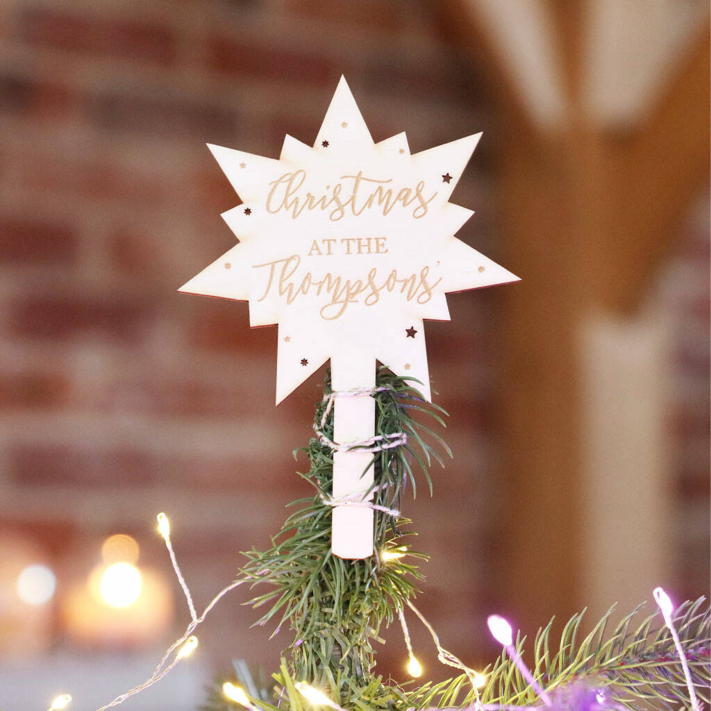 Personalised Engraved Wooden Star Tree Topper By Lisa Angel