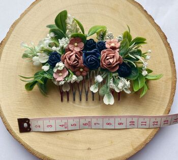 Dusky Pink And Navy Flower Hair Comb, 4 of 4