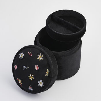 Floral Ditsy Embroidered Black Velvet Jewellery Box, 3 of 4