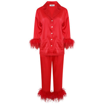 Luxury Red Feather Silky Pyjama Set, 6 of 8